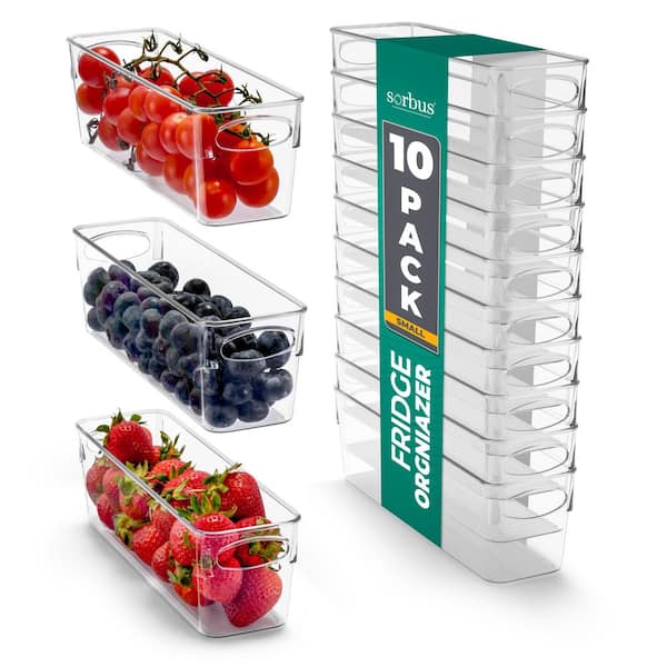 10-Pack Narrow Clear Plastic Organizing Bins, Refrigerator Organizers, Fridge, Pantry, Kitchen Storage Organizers