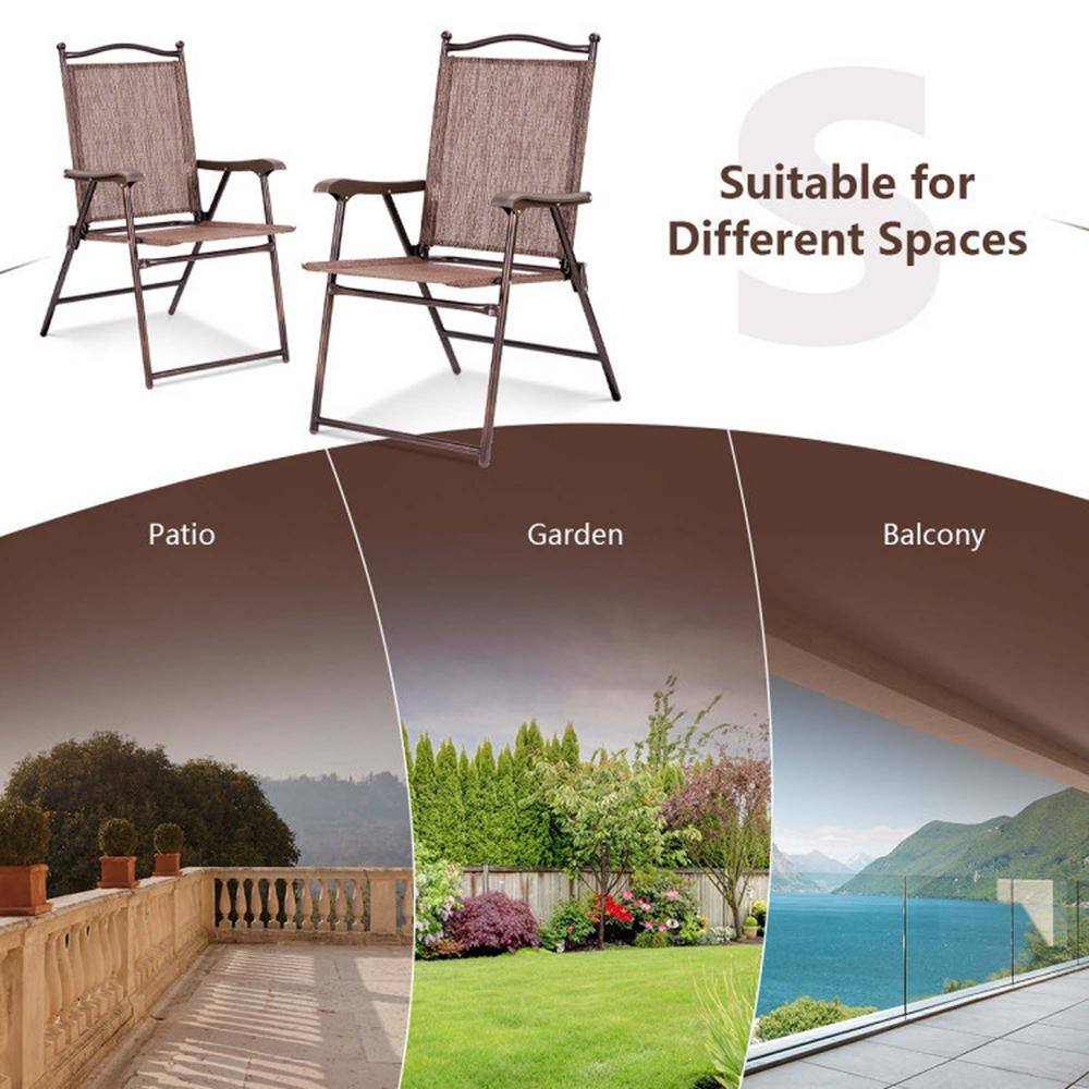 Brown Steel Frame Folding Patio Chairs Set of 2