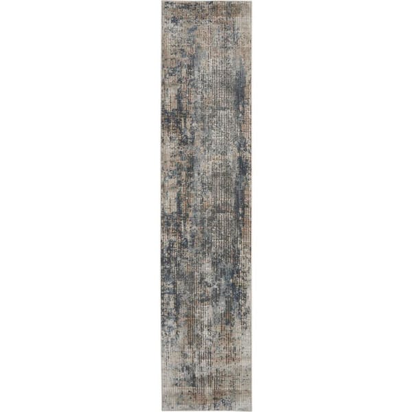 Nourison Concerto Blue/Beige 2 ft. x 10 ft. Abstract Modern Kitchen Runner Area Rug