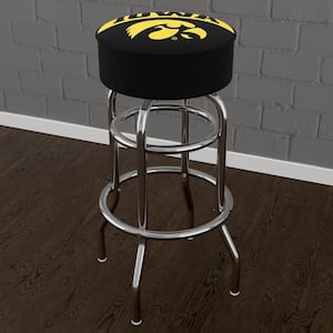 University of Iowa Logo 31 in. Yellow Backless Metal Bar Stool with Vinyl Seat