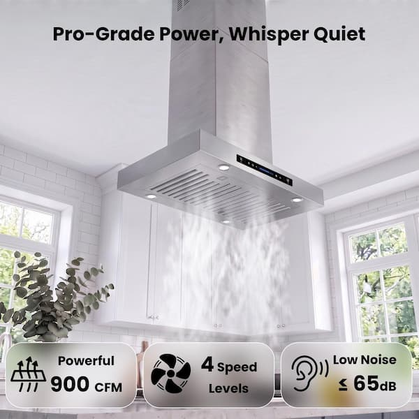 30 in. 900 CFM Ducted Island Range Hood in Stainless Steel with LED Light, 10-Year Warranty, Remote and Gesture Control