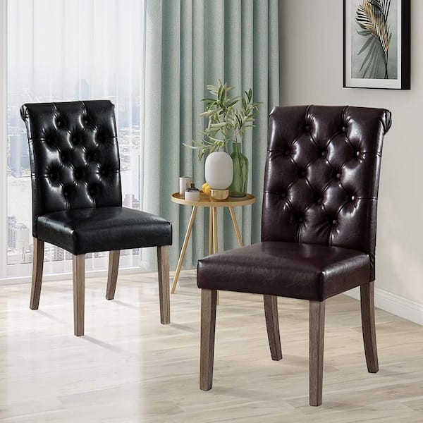 Home Beyond Valence Brown Synthetic, Brown Leather Accent Chair Set Of 2