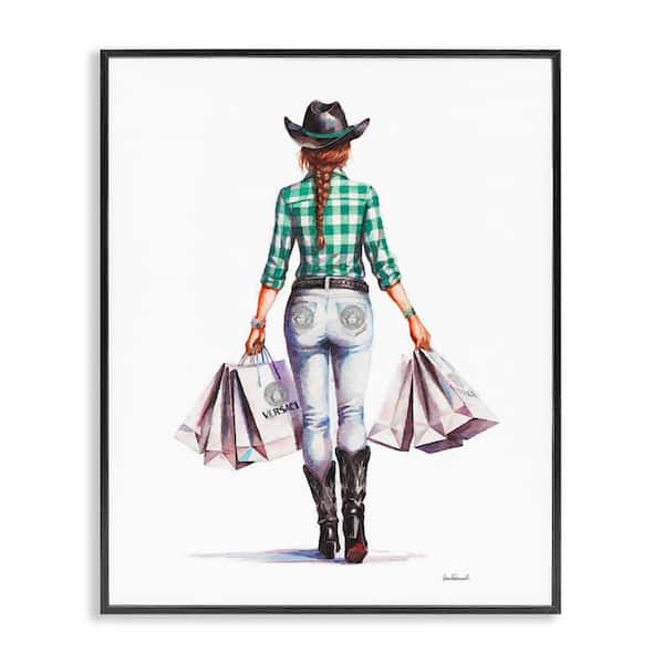 Stupell Industries Country Cowgirl Shopper by Amanda Greenwood Black Framed People Giclee Art Print 14 in. x 11 in.