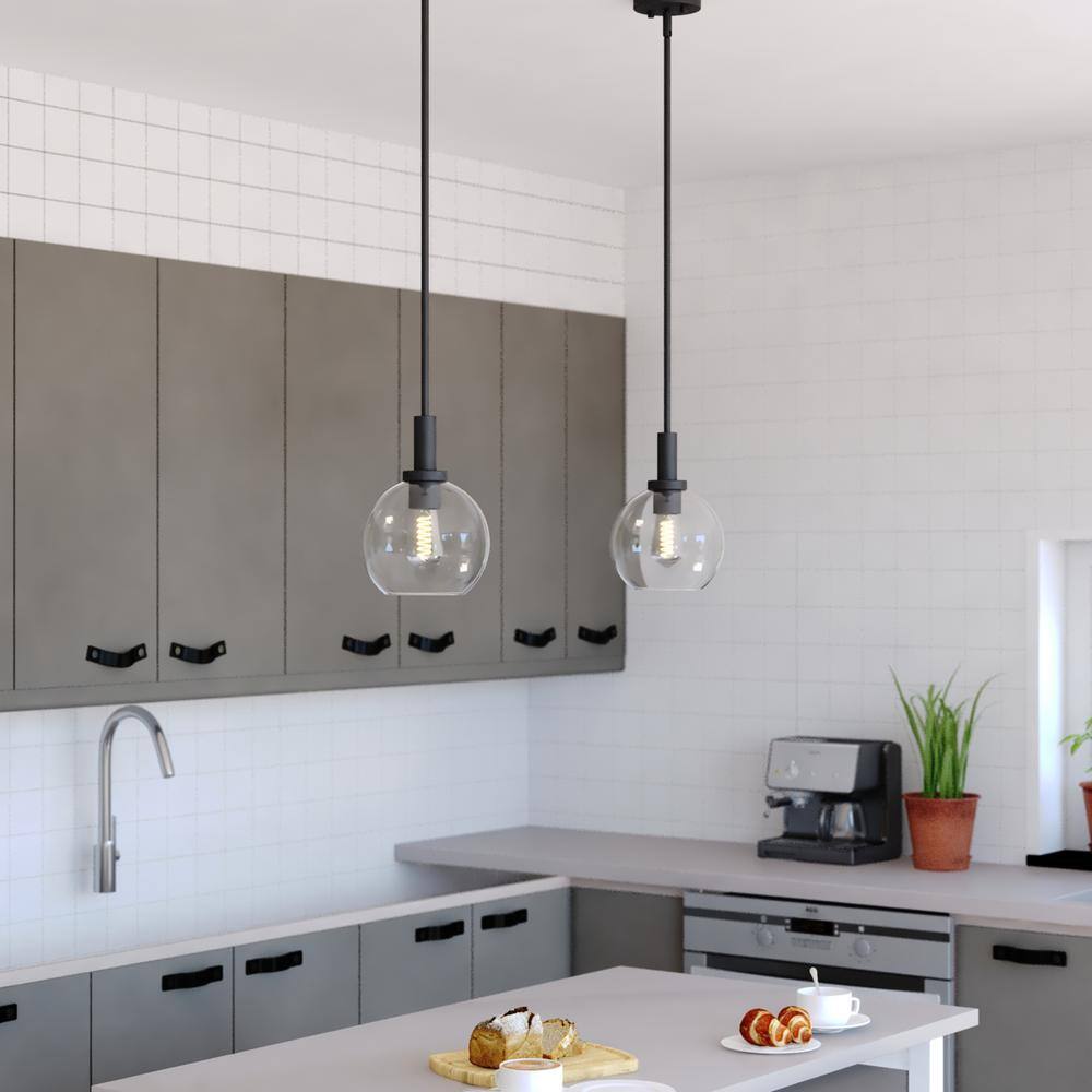 Marshall Matte Black Mini Pendant with Clear Glass Globe