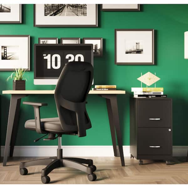 Mid Century Modern 24 in. D x 48 in. W Desk, Black / Platinum Oak