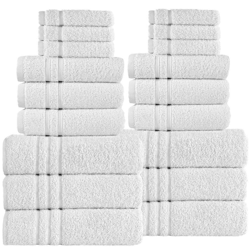 Hawmam Linen Premium 18-Piece Turkish Cotton Towel Set :White:-6 Bath Towels 6 Hand Towels and 6 ...