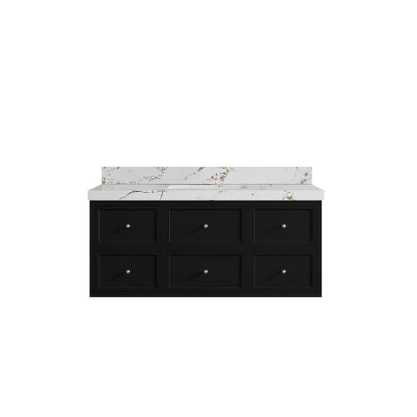 Willow Collections Roswell 48 in. Single Sink Freestanding Black Bath Vanity with Viola Brown Qt. Top Unassembled