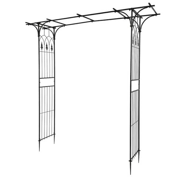 Oyezvary 81.89 in. x 81.1 in. Wrought Iron Garden Arch Arbor with Flat Roof and Rustproof for Vines and Flowers in Black