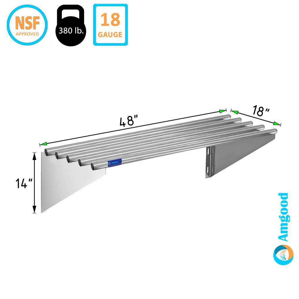 48" Stainless Steel Tubular Floating Wall Shelf with Brackets