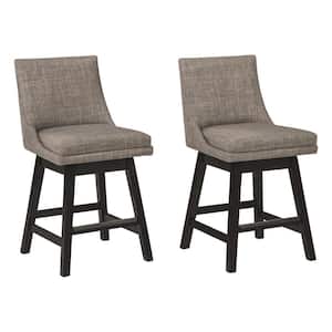 34 in. Gray Low Back Wood Frame Barstool with Fabric Seat ((set of 2))