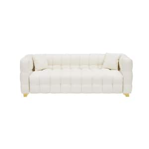 80 in. Wide Square Arm Faux Leather Rectangle Modern Upholstered Sofa in Beige