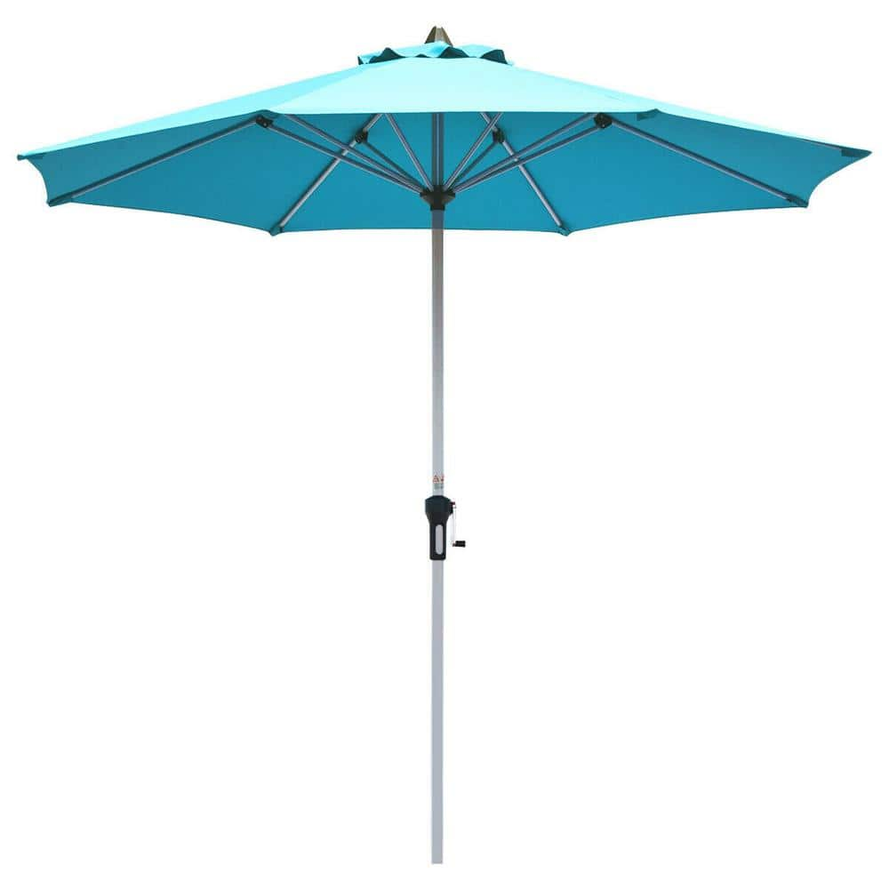 WELLFOR 9 ft. Aluminum Market Patio Umbrella in Blue HWY-#OP70379NY ...