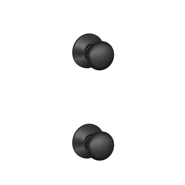 Plymouth Matte Black Privacy Bed/Bath Door Knob and Passage Hall/Closet Door Knob Combo