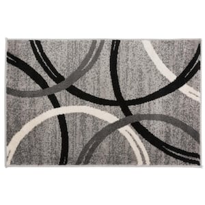 Modern Abstract Circles Gray 2 ft. x 3 ft. Indoor Area Rug