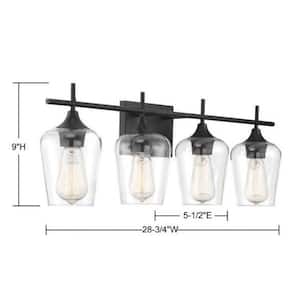 Octave 28.75 in. W x 9 in. H 4-Light Black Bathroom Vanity Light with Clear Glass Shades