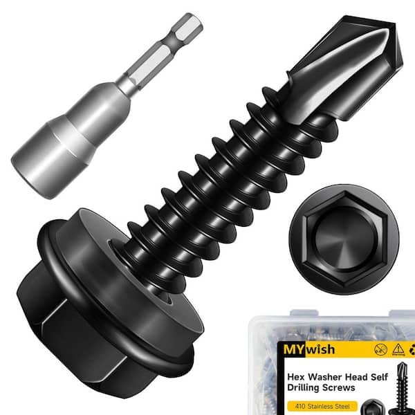 #12 x 1 in. Black Oxide 410 Stainless Steel Hex Washer Head Self Drilling Sheet Metal Screws (50-Pack)