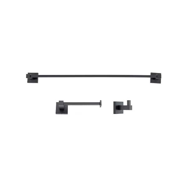 Italia Trieste 3-Piece 24-in. Towel Bar Bathroom Hardware Set in Matte Black