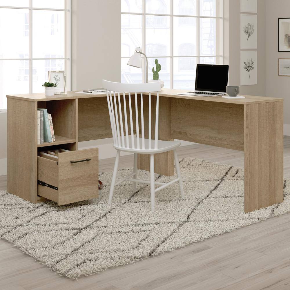 Summer Oak L-Shaped Corner Desk with Drawer and Filing Cabinet