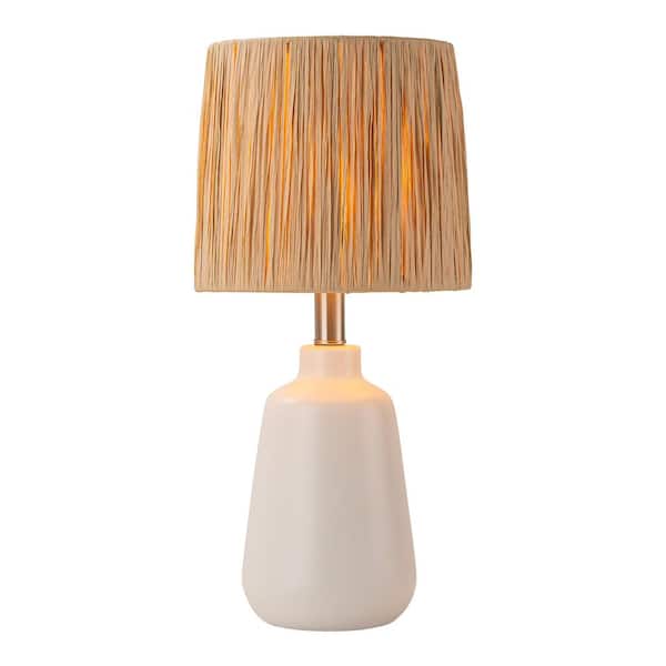 C Cattleya 18.5 in. 1-Light Farmhouse White Ceramic Table Lamp with Paper Rope Shade for Bedroom, Living Room, Nightstand