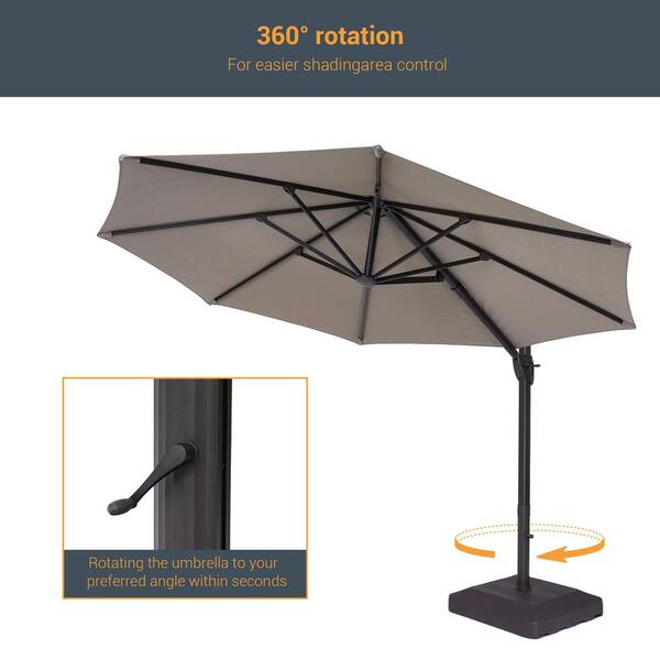 pleegouders maatschappij Rijden Sonkuki 11 ft. Aluminum Cantilever Patio Offset Umbrella Outdoor with a  Base in Gray R-BRELA-TJ14GY - The Home Depot