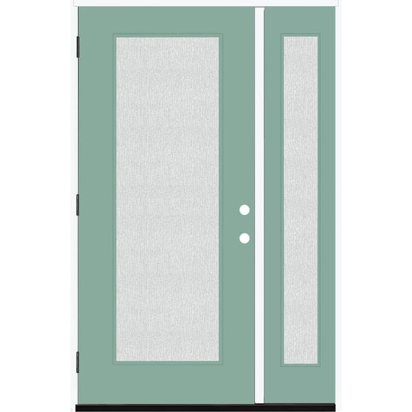 Steves & Sons Legacy 51 in. x 80 in. Full Lite Rain Glass RHOS Primed Quarry Finish Fiberglass Prehung Front Door with 12 in. SL