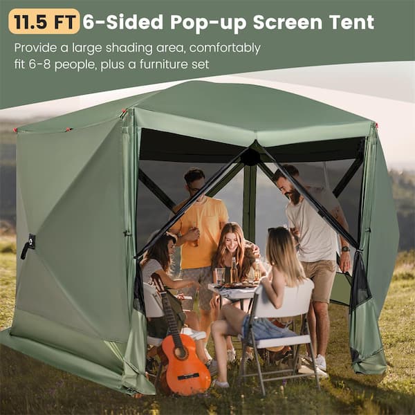 Costway 11.5 ft. x 11.5 ft. 6-Sided Pop-up Screen House Tent