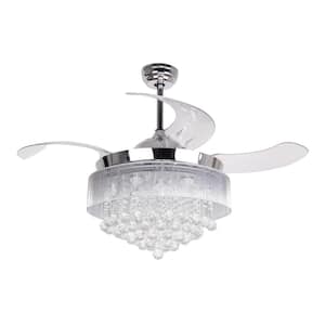 Crystal 46 in. LED Chrome Retractable Blades Ceiling Fan with Light Kit and Remote Control