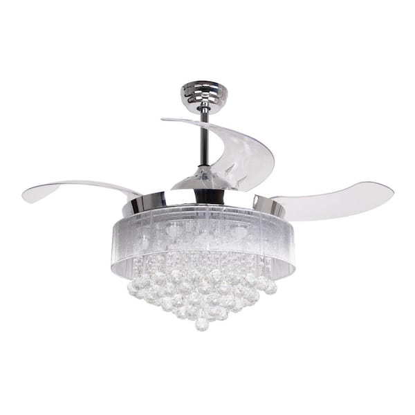 Parrot Uncle Crystal 46 In Led Chrome Retractable Blades Ceiling Fan With Light Kit And Remote Control Af4601110v The Home Depot - Crystal Chandelier Ceiling Fan Home Depot