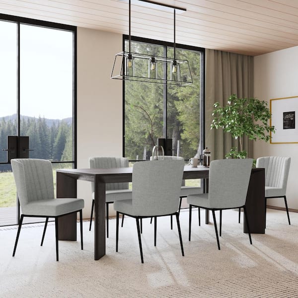 Channel Back Gray Woven Durable Polyester with Metal Legs Dining Chair (Set of 2)