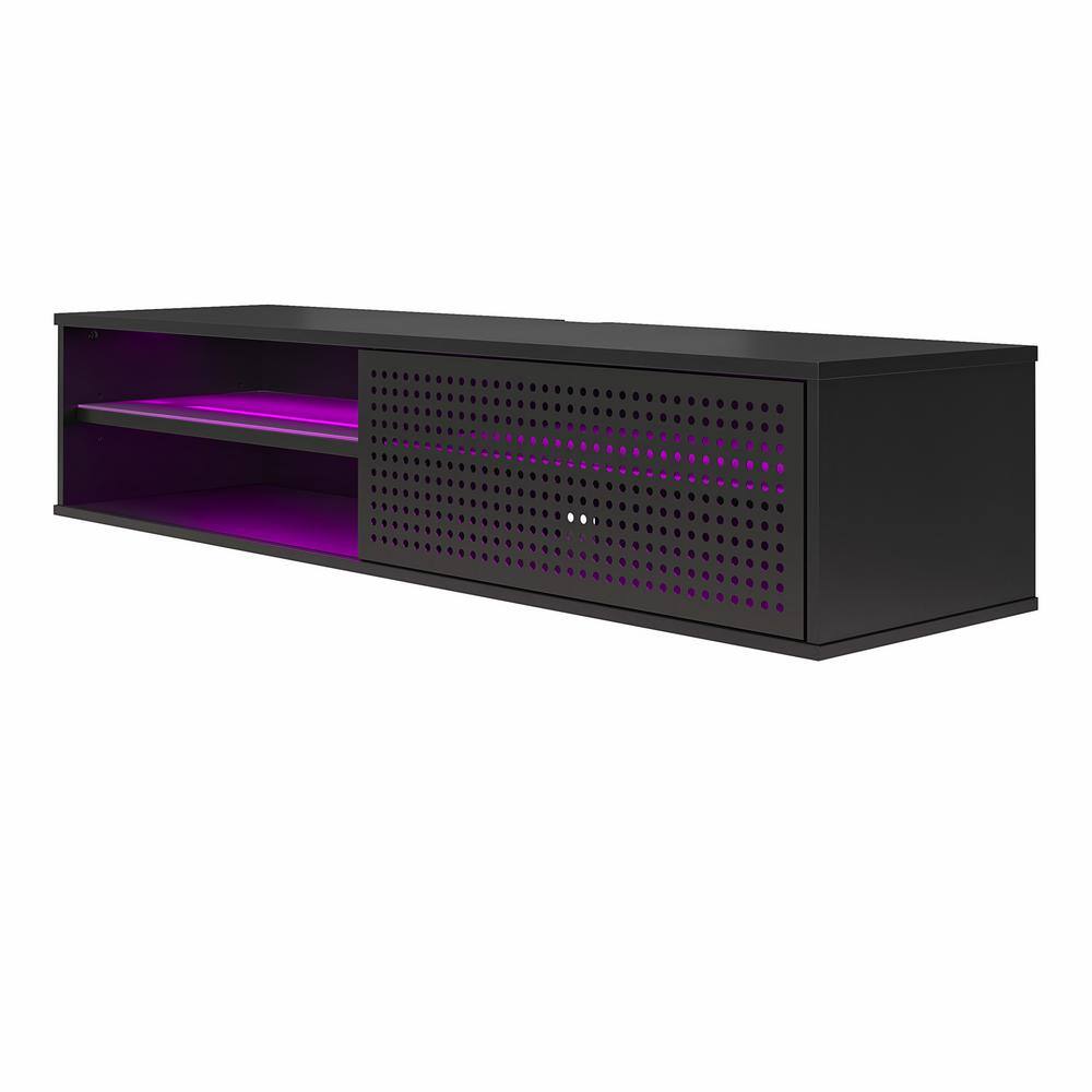 Contemporary Black MDF 62" Floating TV Stand with LED Lights