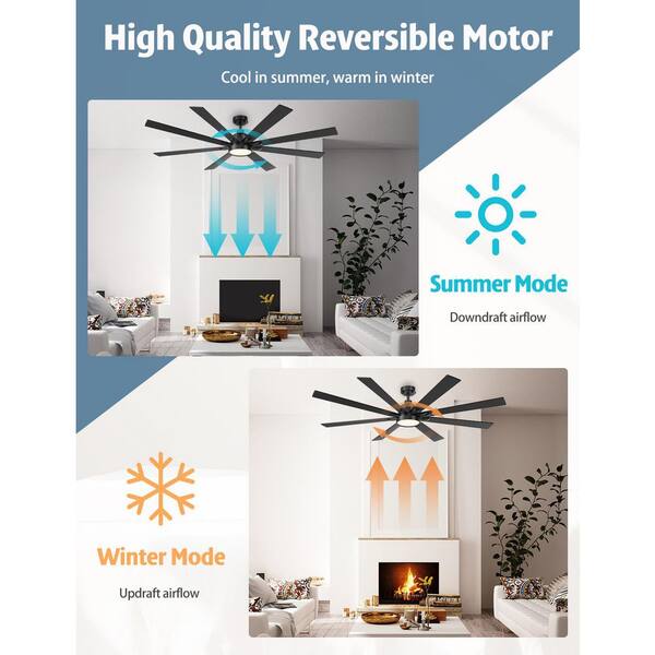 ZXXC 62 in. Indoor/Outdoor Black Downrod Mount Ceiling Fan