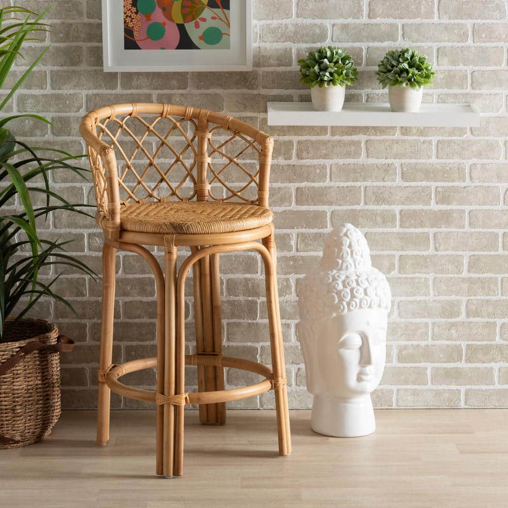 Serene Bohemian Natural Brown Rattan Adjustable Counter Stool