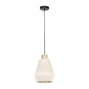 Lanier 8 in. W x 82.48 in. H 1-Light Black Mini Statement Pendant Light with Cream Textile Thread Dome Shade