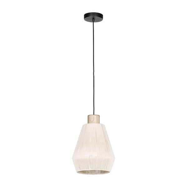 Eglo Lanier 8 in. W x 82.48 in. H 1-Light Black Mini Statement Pendant Light with Cream Textile Thread Dome Shade