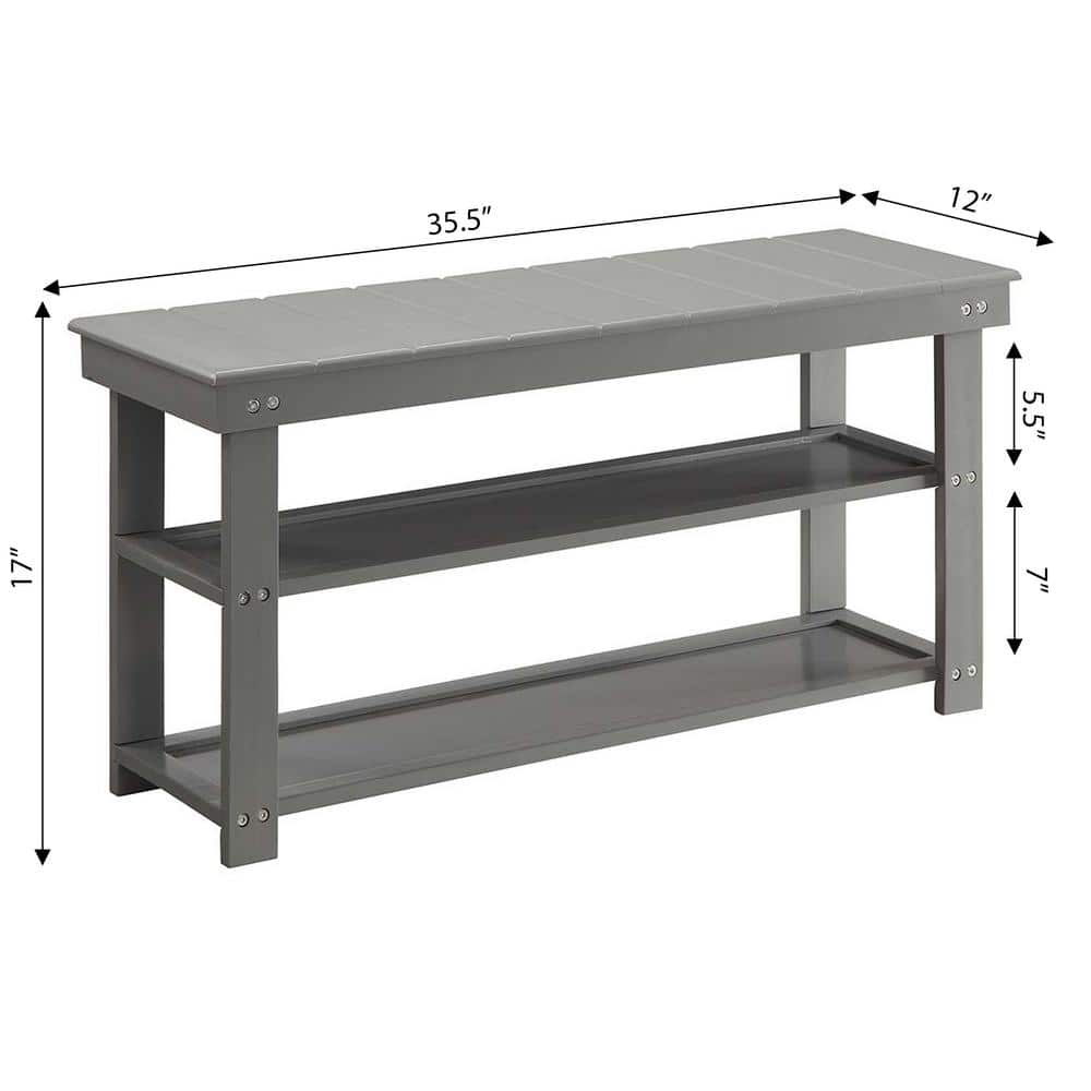 Gray Wood Entryway Bench with Storage Shelves