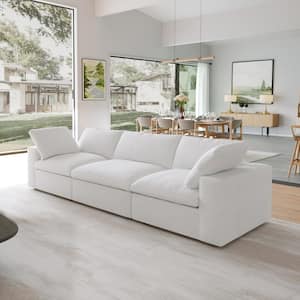 120.47 in. Square Arm Linen Rectangle 3-Piece Free combination Modular Sectional Sofa in White