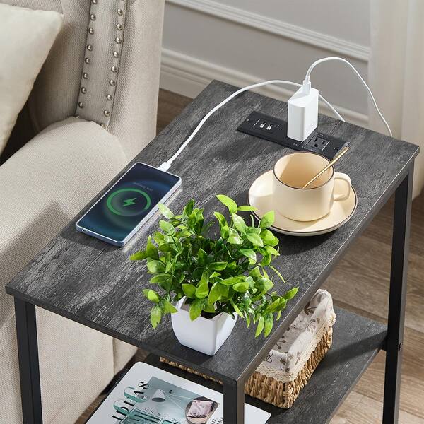 VECELO 3-Tier Gray Side Table Stable Open Shelves with Metal