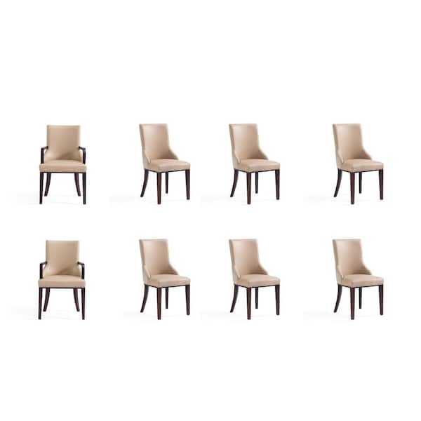 Manhattan Comfort Shubert Tan Faux Leather and Velvet Dining Chair (Set of 8)
