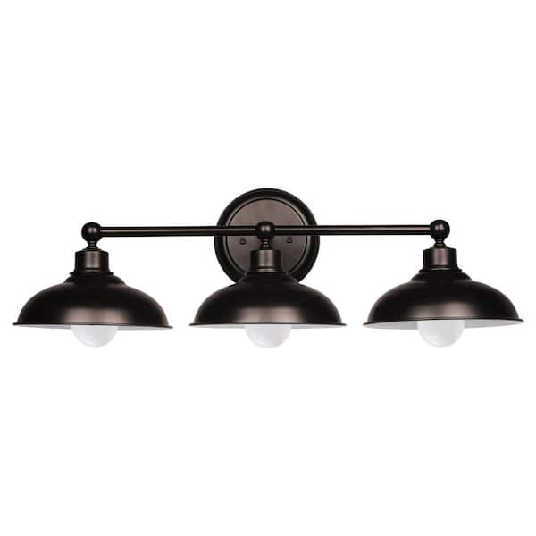 Kastle 27 in. 3-Light Oil Rubbed Bronze Bathroom Vanity Light Fixture with Metal Shades
