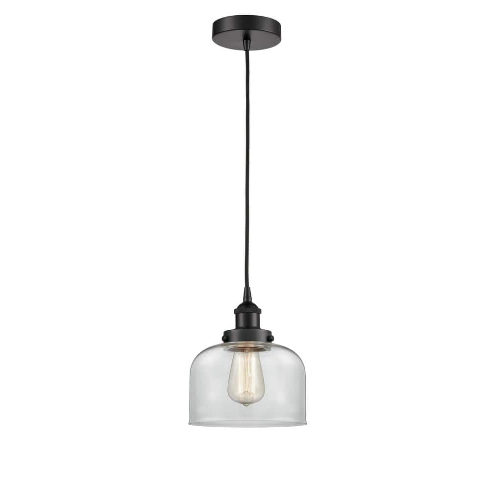 Bell 1-Light Matte Black Shaded Pendant Light with Clear Glass Shade -  Innovations, 616-1PH-BK-G72