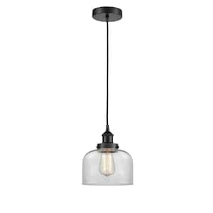 Bell 1-Light Matte Black Shaded Pendant Light with Clear Glass Shade