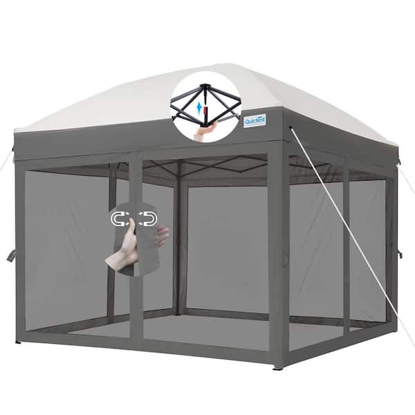 Outdoor 10 ft. x 10 ft. Gray Pop Up Canopy Tent with Netting, 2-Magnetic Doors, Waterproof for Outdoor or Camping