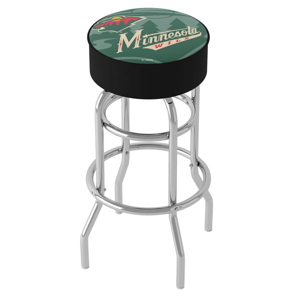 Minnesota Wild Watermark 31 in. Green Backless Metal Bar Stool with Vinyl S