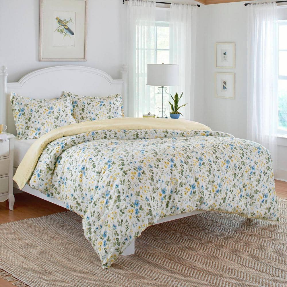 King Blue and Yellow Floral Cotton Duvet Cover Set