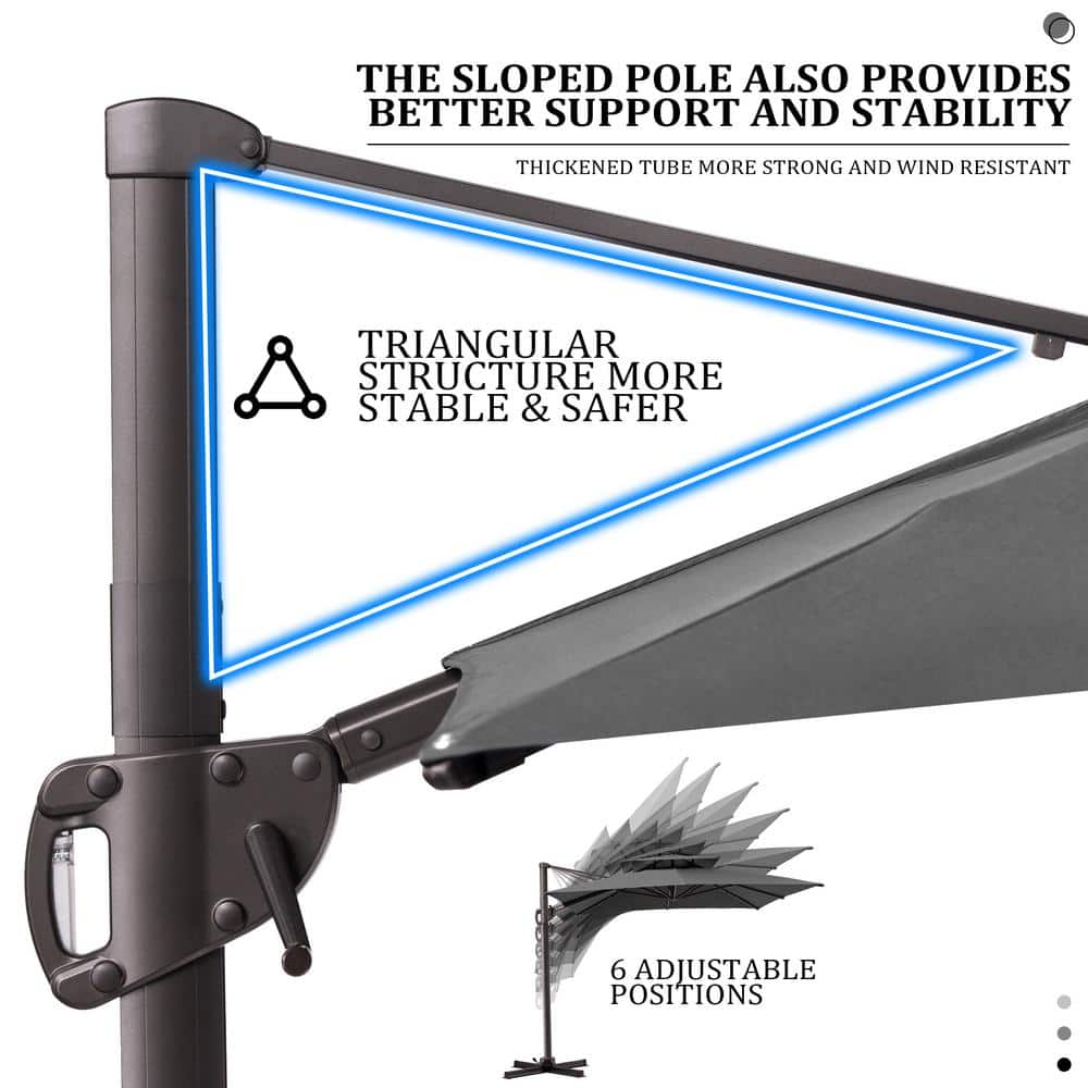 Dark Gray Rectangular Cantilever Patio Umbrella with Metal Pole