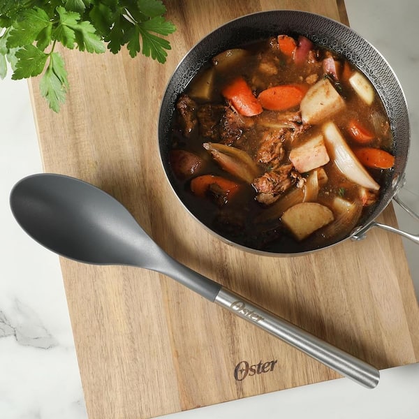 13.8 in. Nylon Serving Spoon with Stainless Steel Handle in Silver