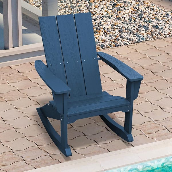 JEAREY Modern Rocking Plastic Outdoor Adirondack Chair in Navy