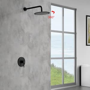 1-Spray Patterns with 1.5 GPM 10 in. Wall Mount Rain Fixed Shower Head with Rough-In Valve in Matte Black