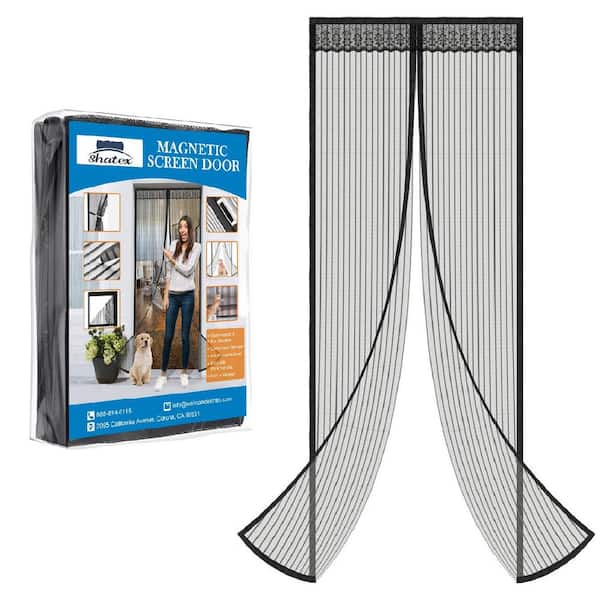 37 in. x 83 in. Black Magnetic Screen Door with Heavy Duty Magnets and Diamond Mesh Curtain