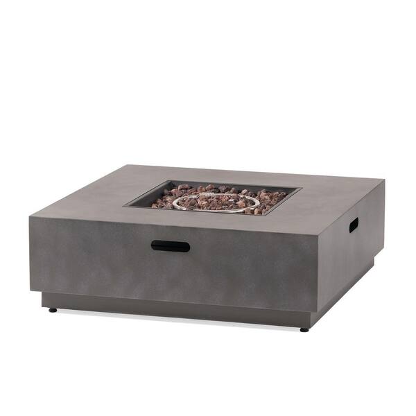 Stone Gray 39 in. Outdoor Square Iron Propane Patio Fire Pit
